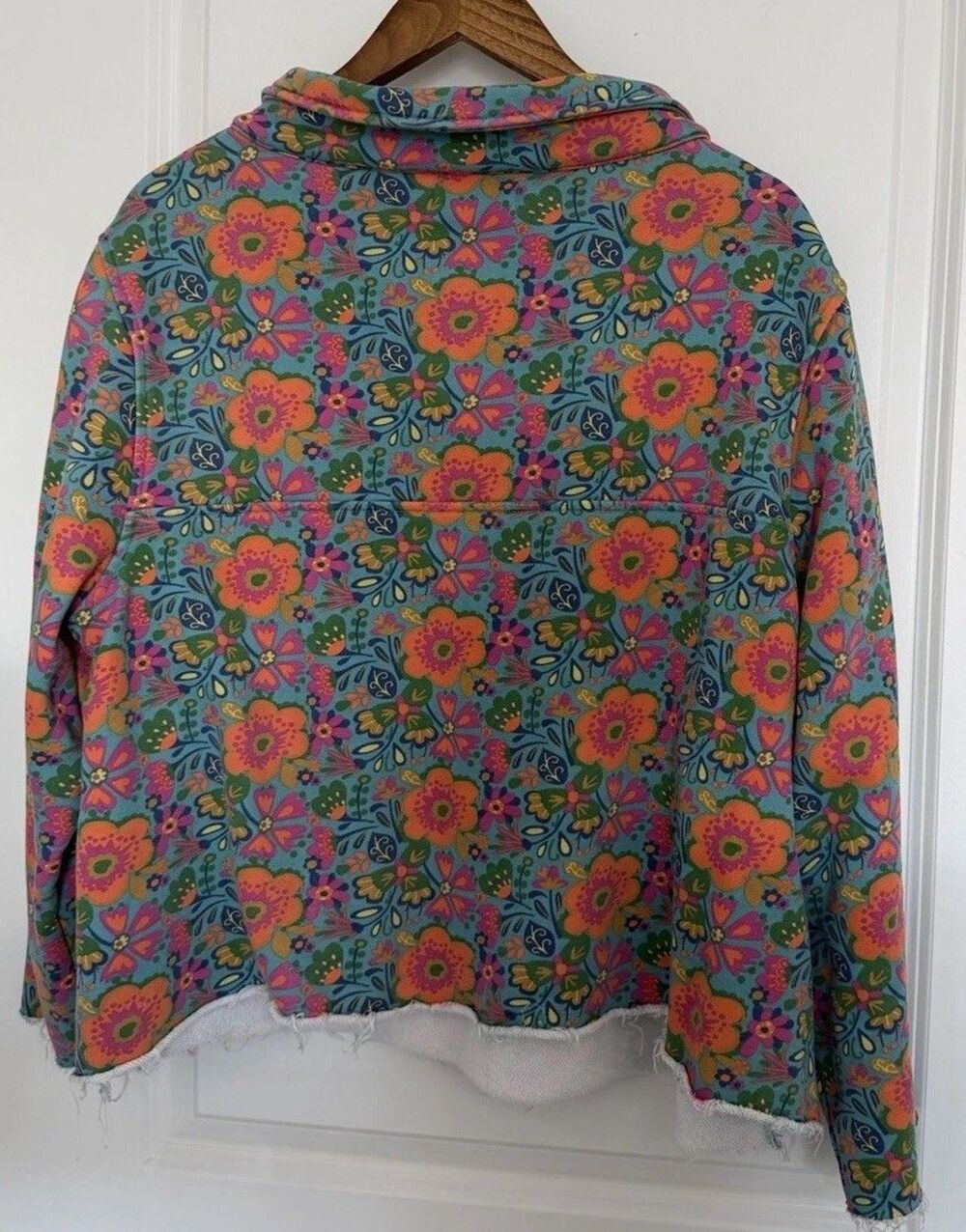 Natural Life Womens Pullover S/M Blue Floral Quarter Zip Oversized Boho Hippie - Picture 6 of 13